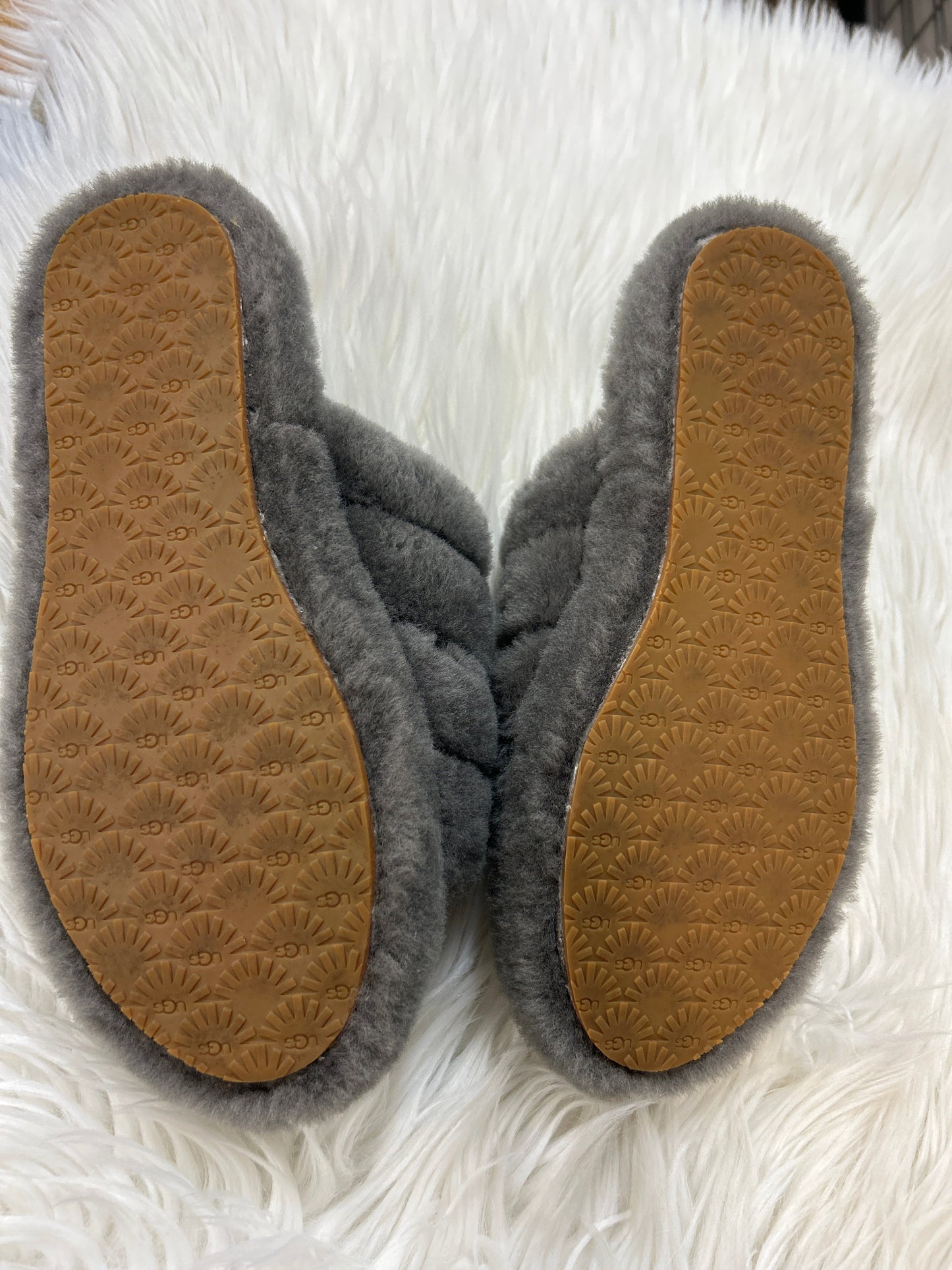 Slippers Designer By Ugg In Grey, Size:6