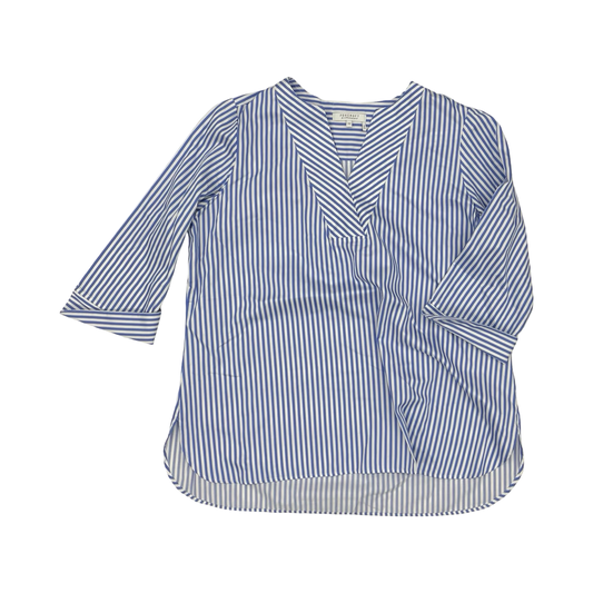 Blouse 3/4 Sleeve By Foxcroft In Blue & White, Size:2X