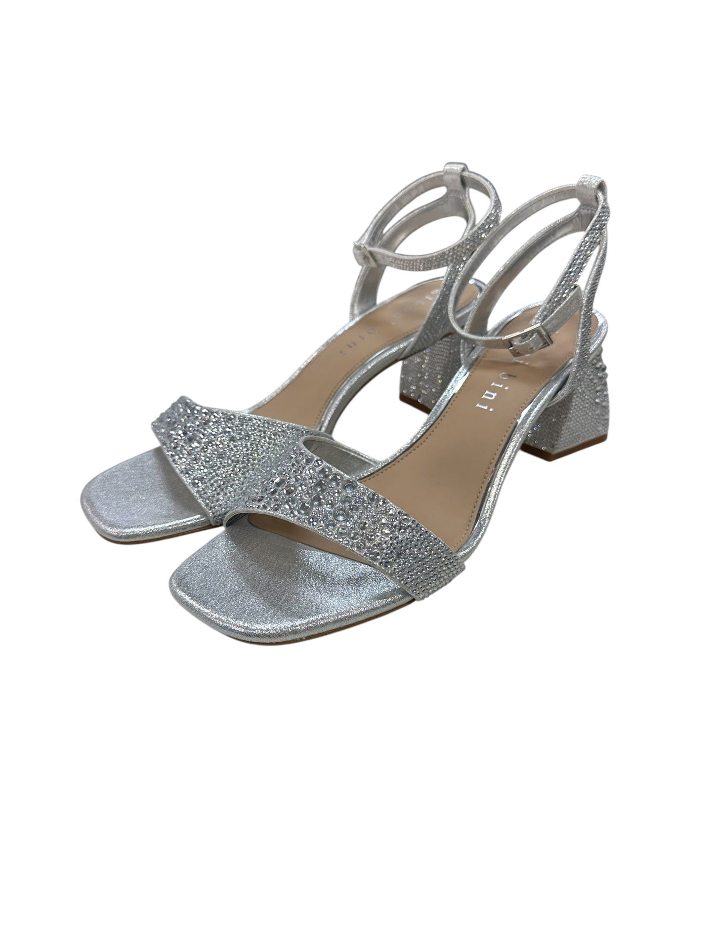 Sandals Heels Block By Gianni Bini In Silver, Size:10
