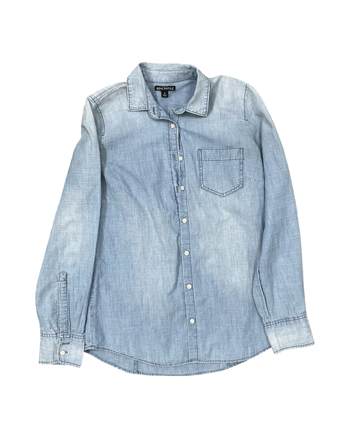 Blouse Ls By J. Crew In Blue Denim, Size:S