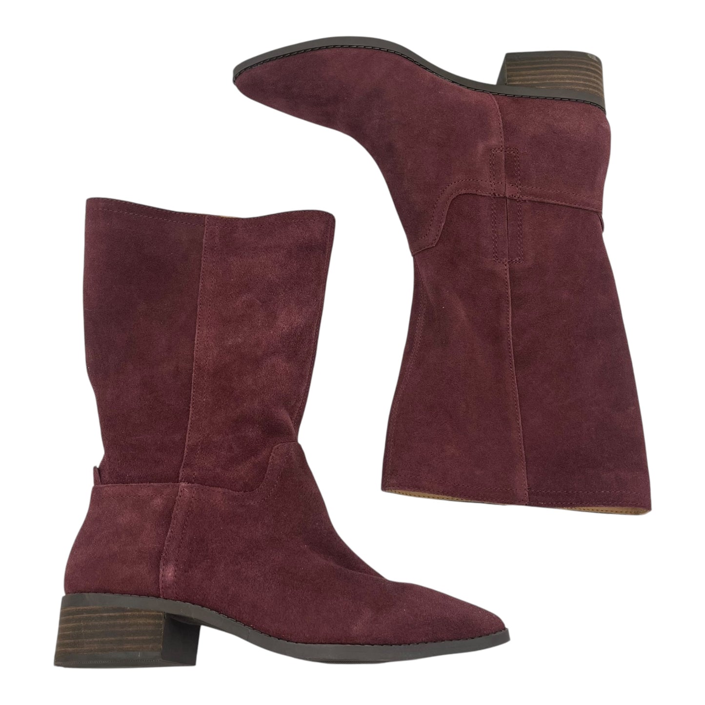 Boots Mid-Calf Flats By Lucky Brand In Maroon, Size:7.5