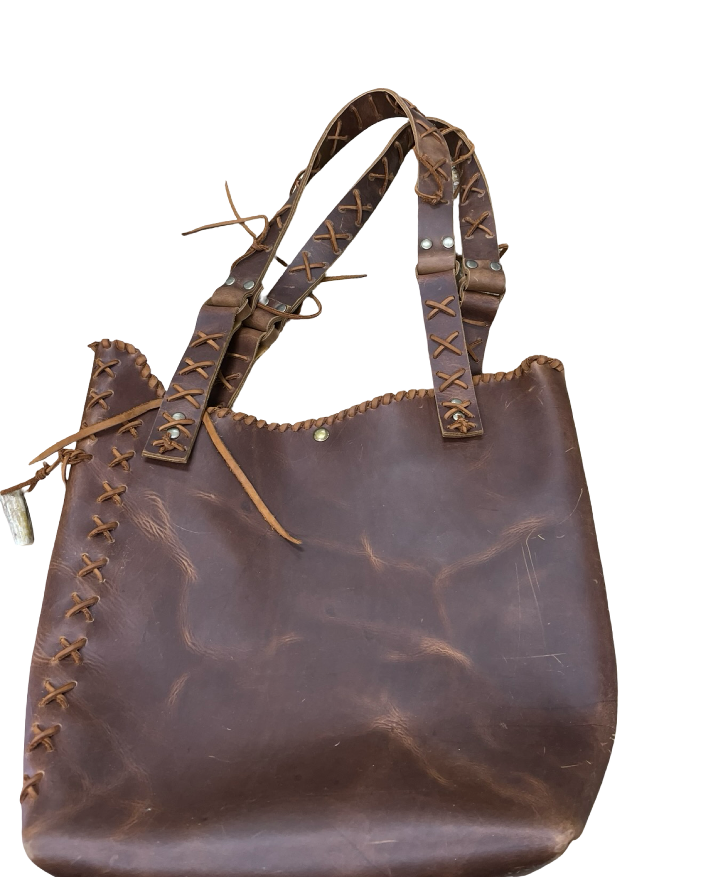 Tote Leather By Clothes Mentor In Brown, Size:Large