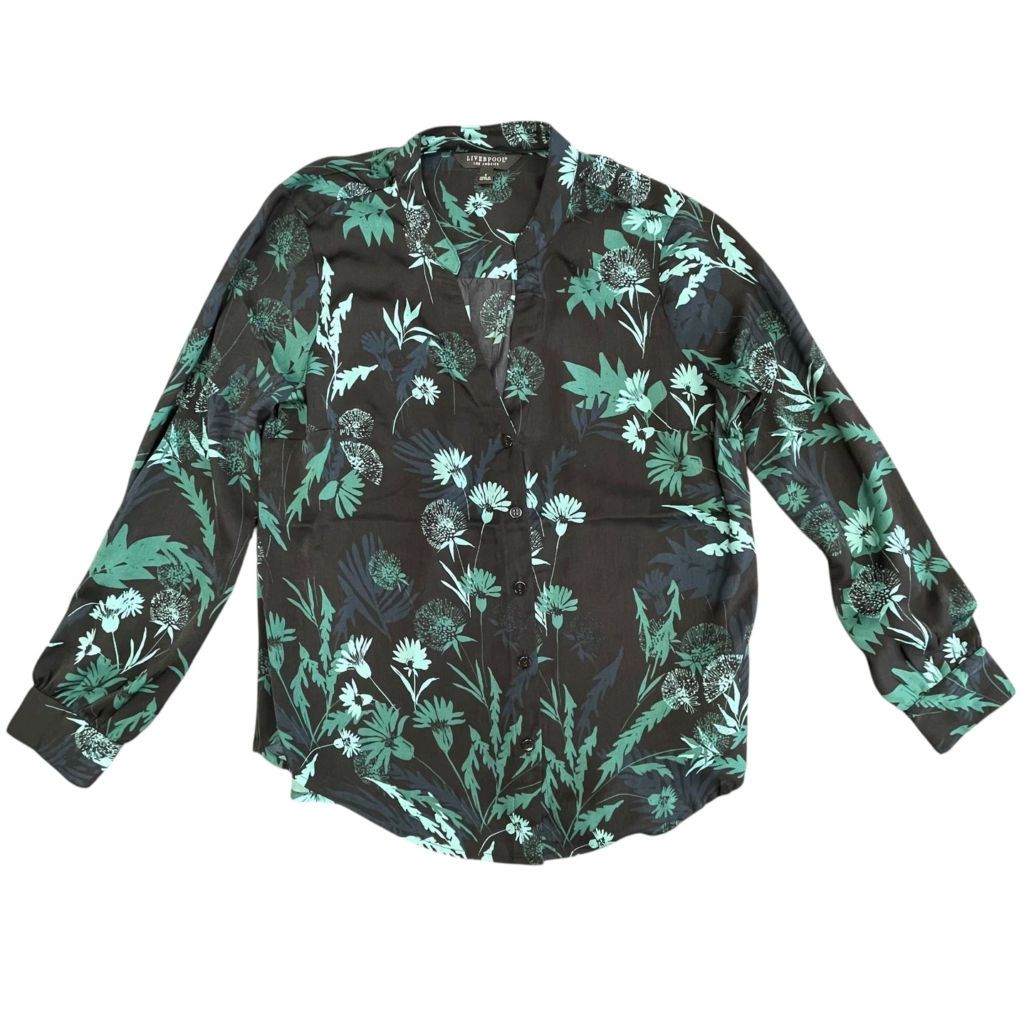 Blouse Ls By Liverpool In Black & Green, Size:S
