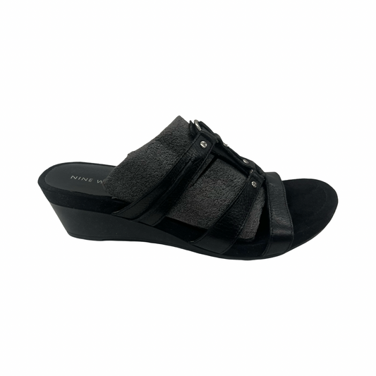 Sandals Heels Block By Nine West In Black, Size:7.5