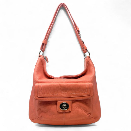 Penelope Pebble Leather Convertible Shoulder Bag in Coral Designer Coach, Size Medium