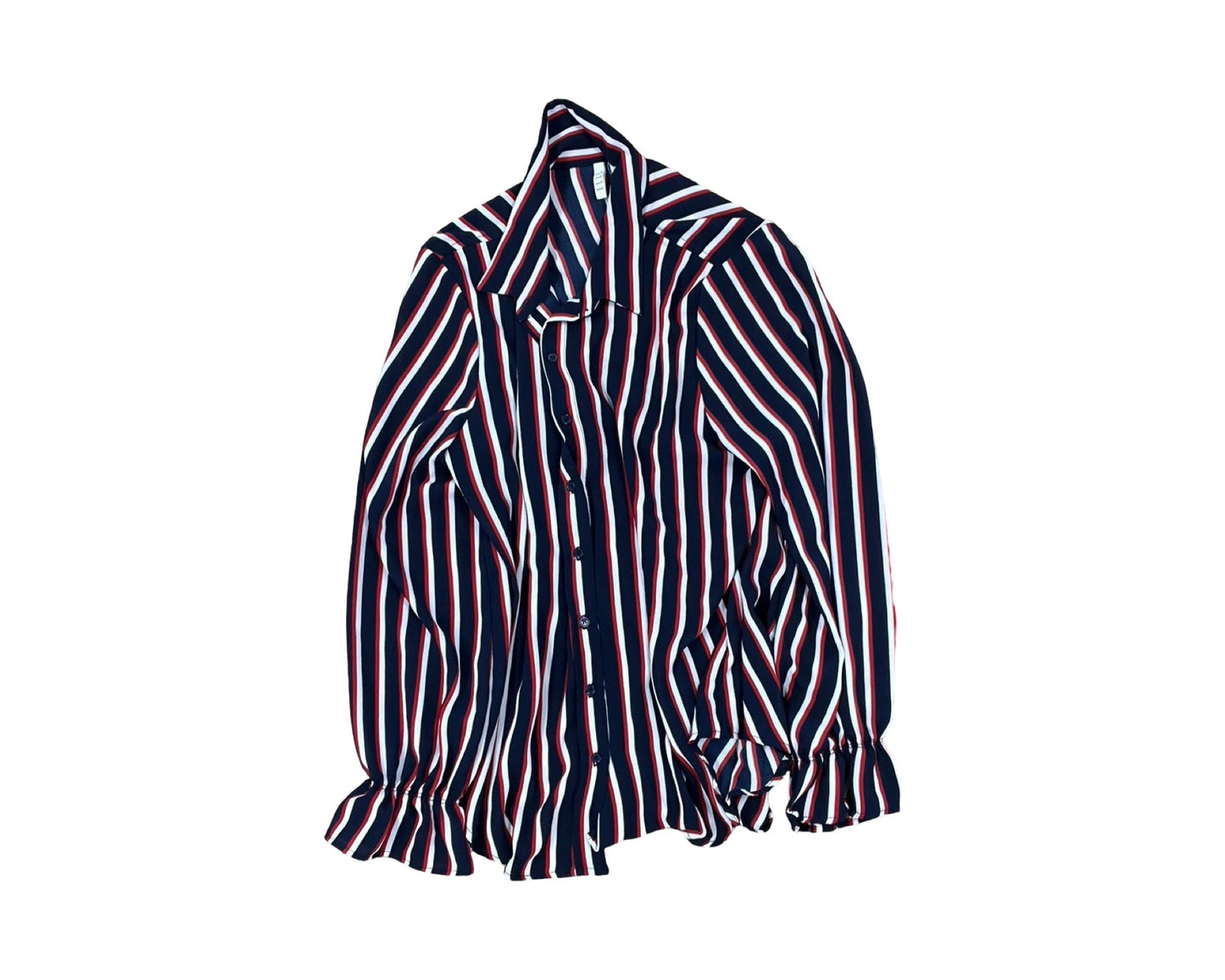 Blouse Ls By Elle In Blue & Red & White, Size:L