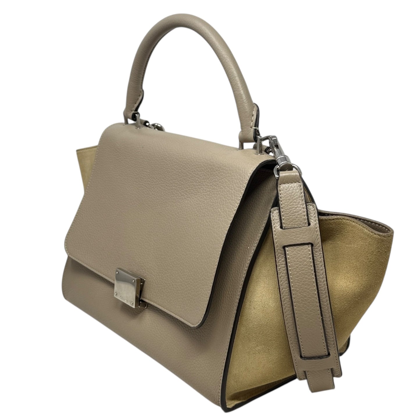 Drummed Calfskin Suede Medium Trapeze Souris Tote Luxury Designer By Celine, Size: Medium