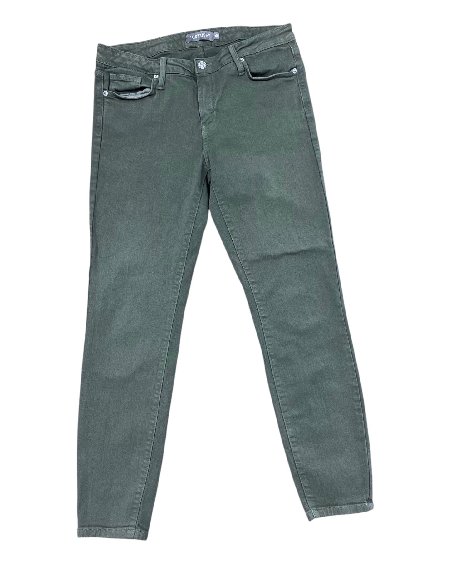 Jeans Skinny By Just Usa In Green Denim, Size:10