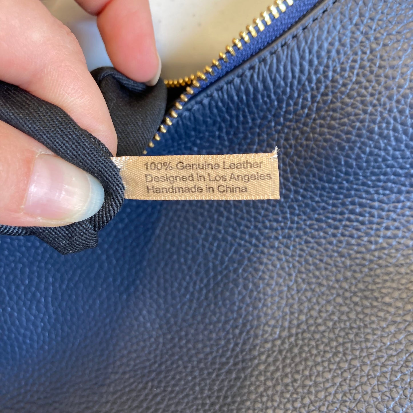Handbag Leather By Tote le Monde In Blue, Size:Large
