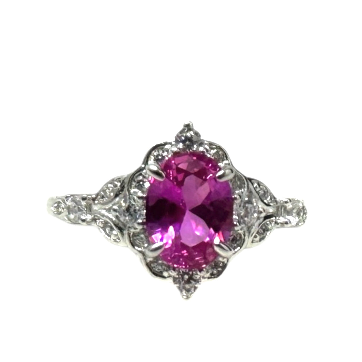 Pink Oval Cut CZ & Sterling Silver Ring By Berricle, Size: 7