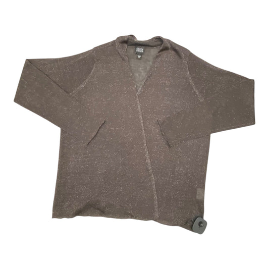 Sweater Cardigan Designer By Eileen Fisher In Brown & Silver, Size:M