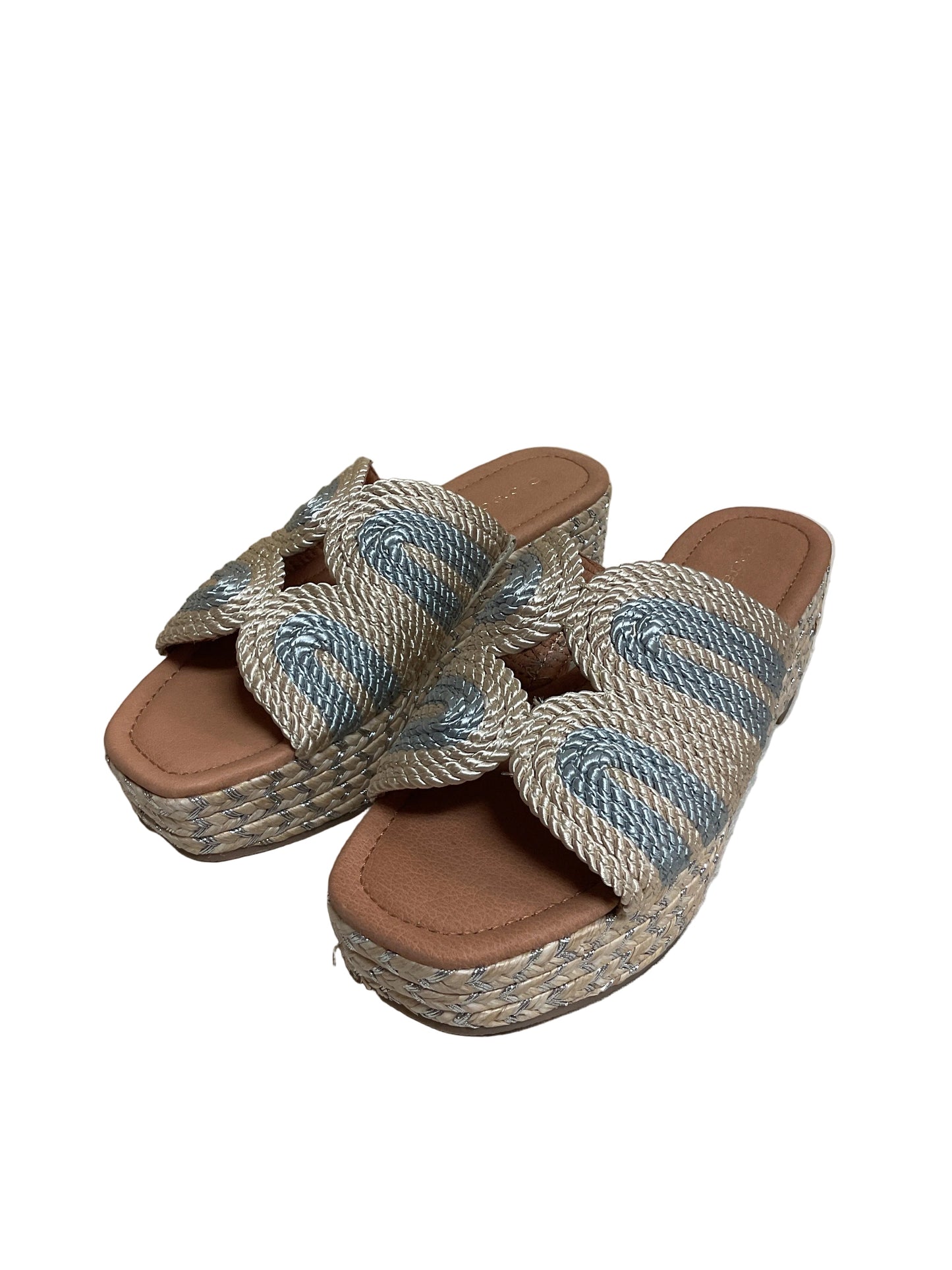 Sandals Heels Wedge By Cma In Silver & Tan, Size:7