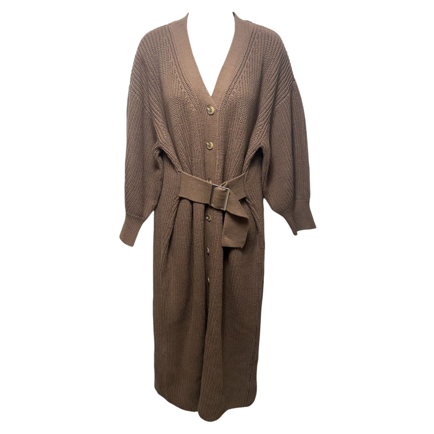 Long-Sleeve Belted Cardigan Sweater Midi Dress By Anthropologie In Brown, Size: S