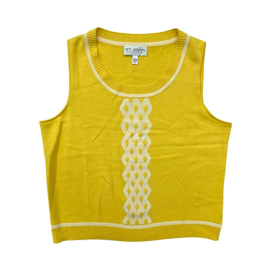 Top Sleeveless Luxury Designer By St John Collection In White & Yellow, Size:L