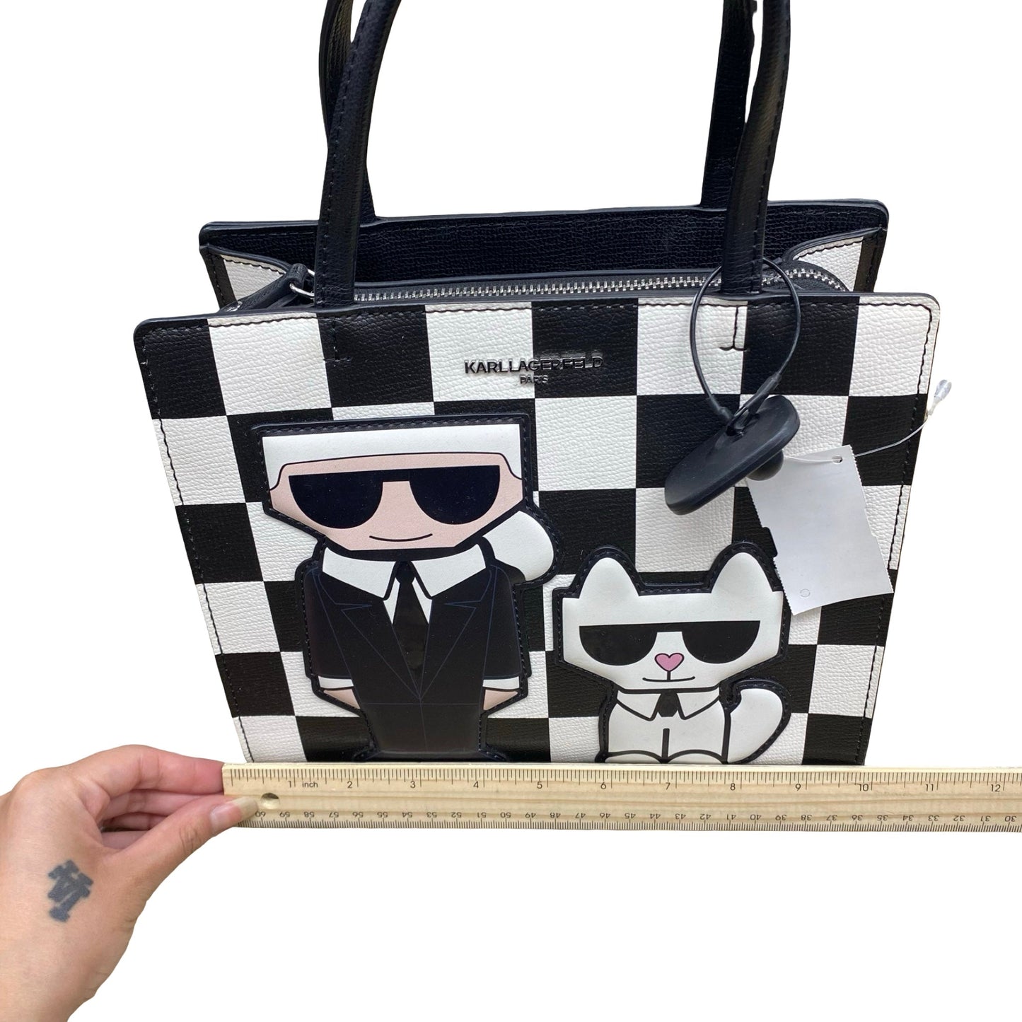 Handbag Designer By Karl Lagerfeld In Black & White, Size:Medium