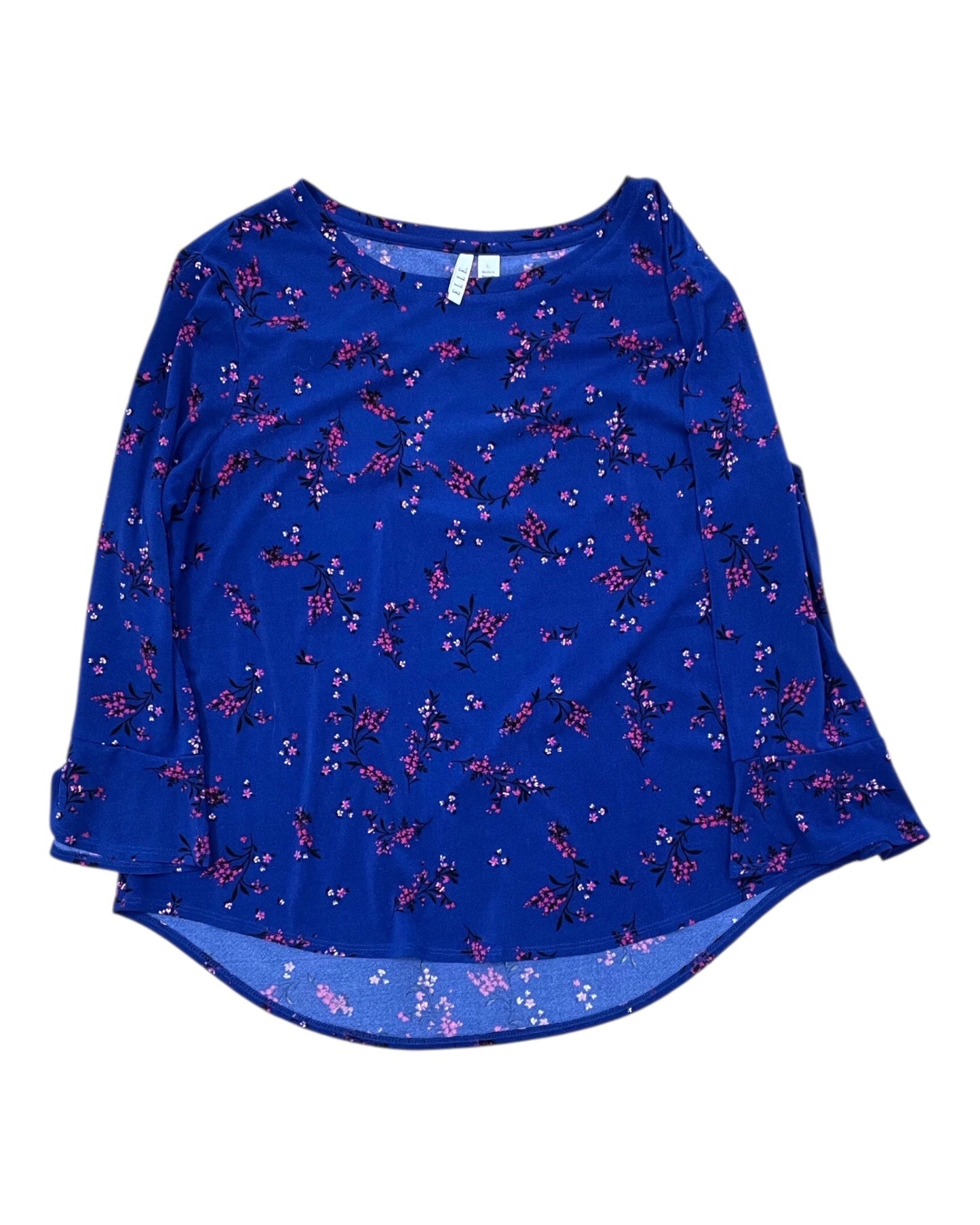 Blouse 3/4 Sleeve By Elle In Blue & Pink, Size:L