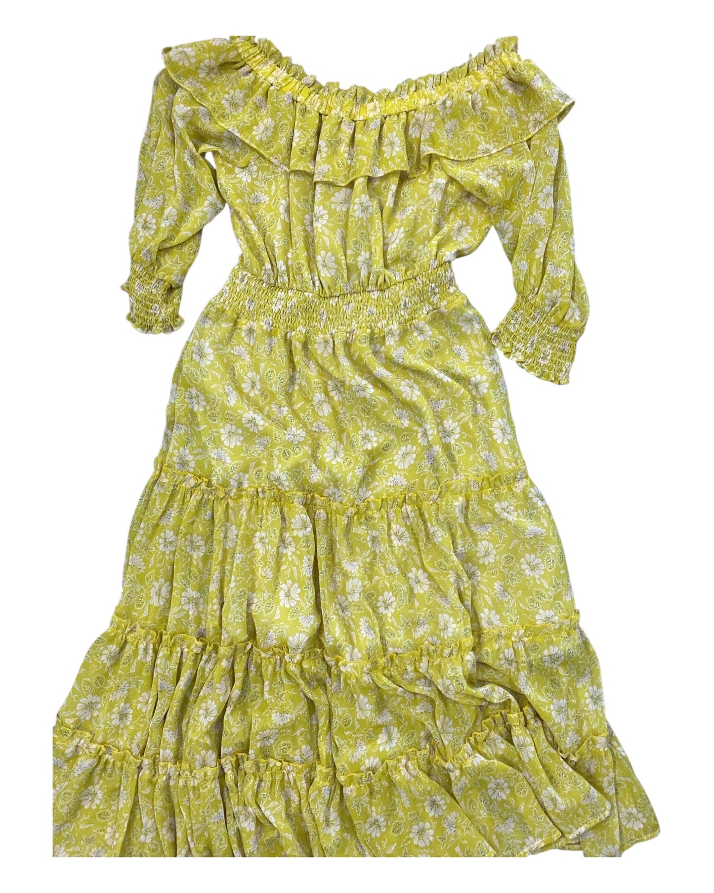 Dress Casual Maxi By Fate In White & Yellow, Size:M