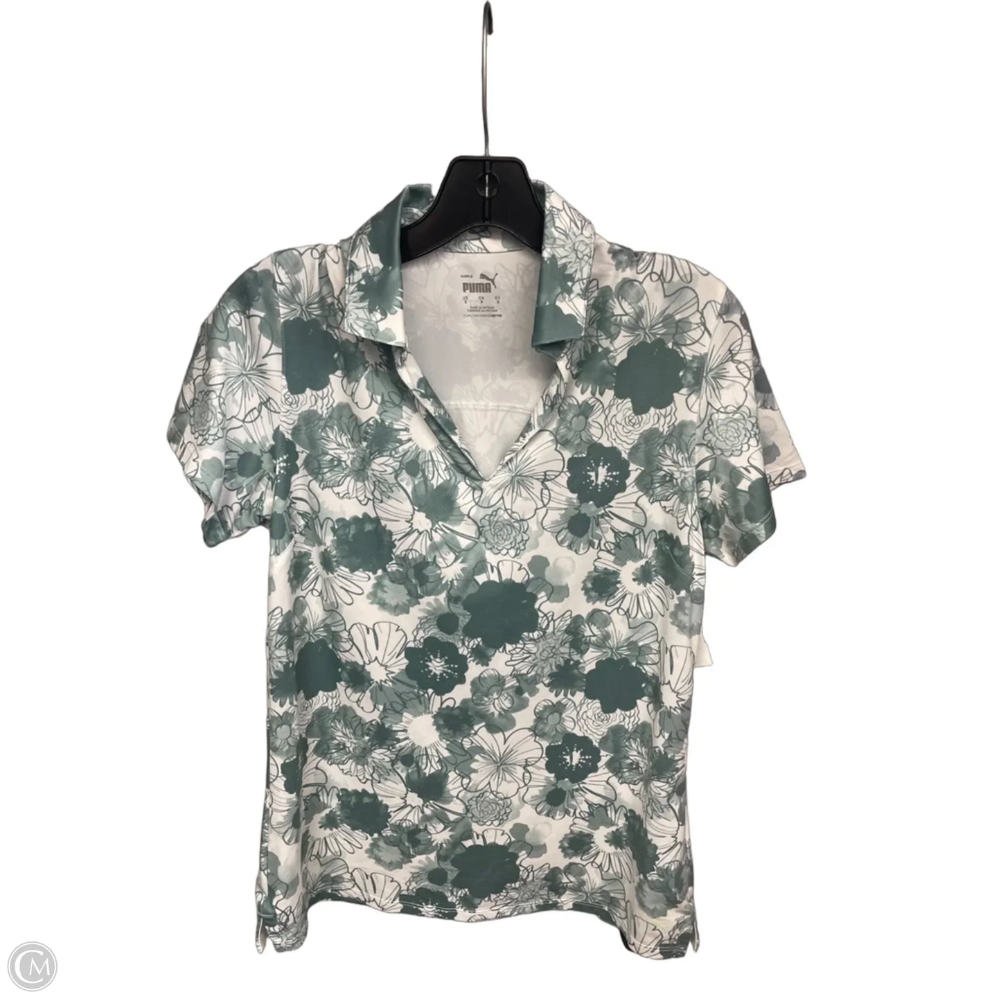 Athletic Top Short Sleeve By Puma In Green & White, Size: S