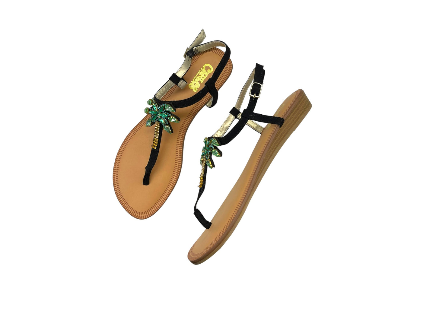 Black & Green Sandals Flip Flops Carlos By Carlos Santana, Size 7