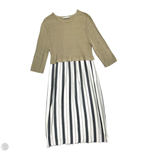 Dress Casual Midi By Zara In Tan & White, Size: Xs
