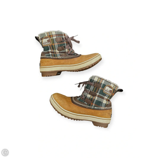 Boots Ankle Heels By Sorel In Plaid Pattern, Size: 9