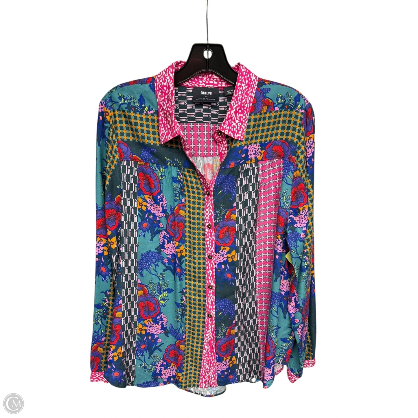 Top Long Sleeve By Maeve In Blue & Pink, Size: 14