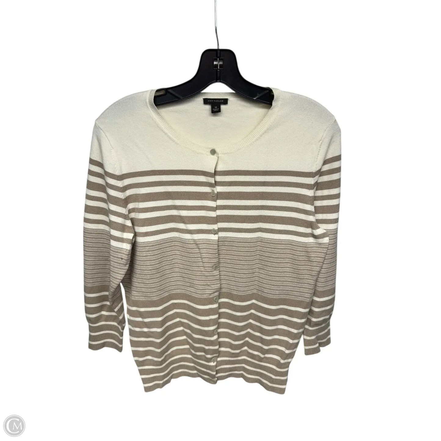 Cardigan By Ann Taylor In Tan & White, Size: M