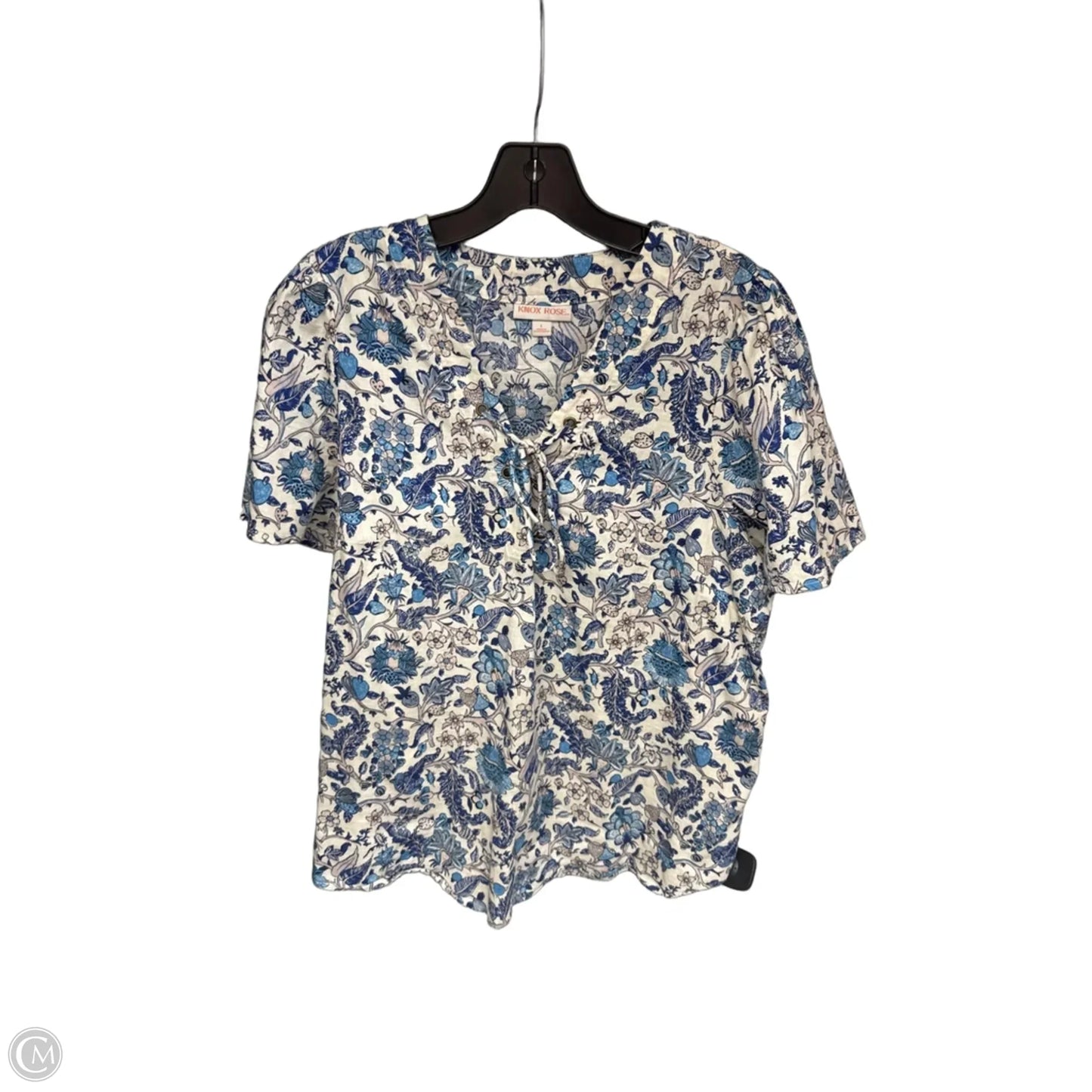 Top Short Sleeve By Knox Rose In Blue & Cream, Size: L