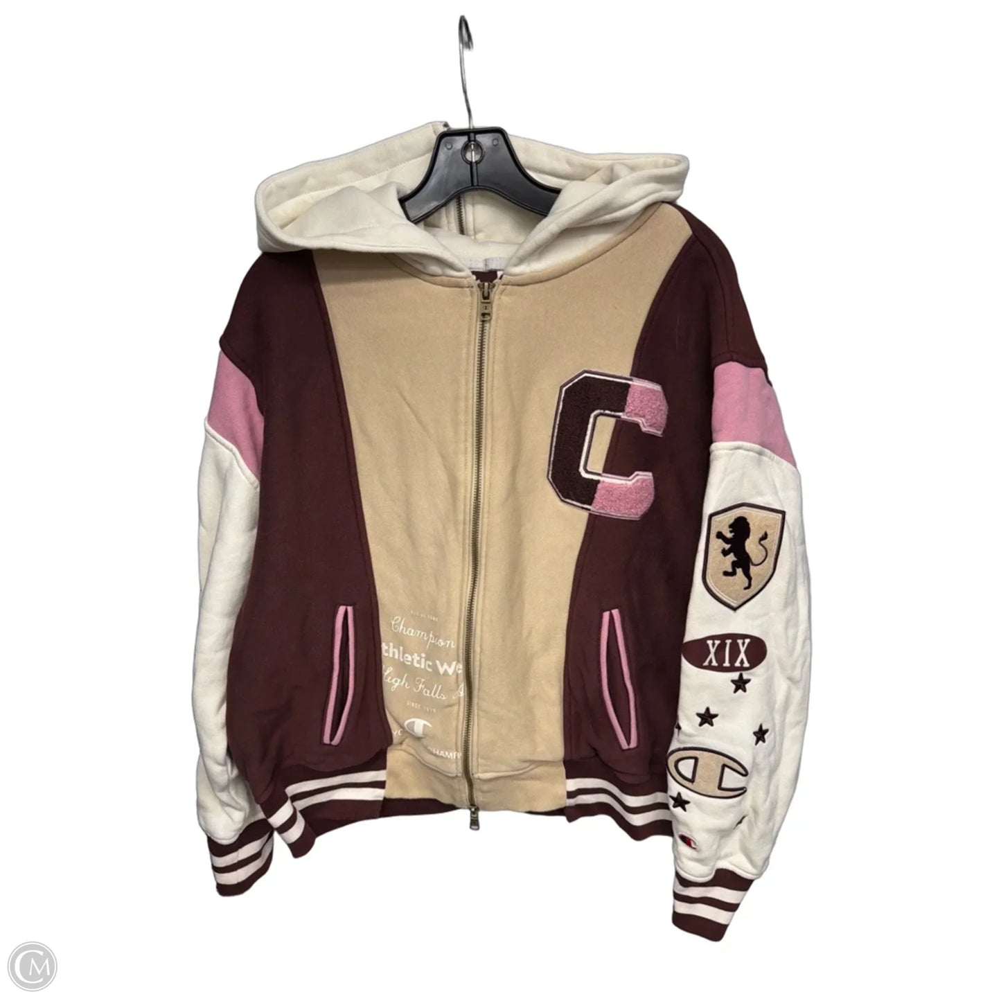 Athletic Sweatshirt Hoodie By Champion In Brown & Cream, Size: Xxl