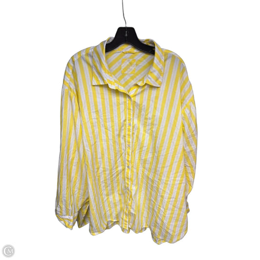 Top Long Sleeve By Aerie In White & Yellow, Size: Xxl
