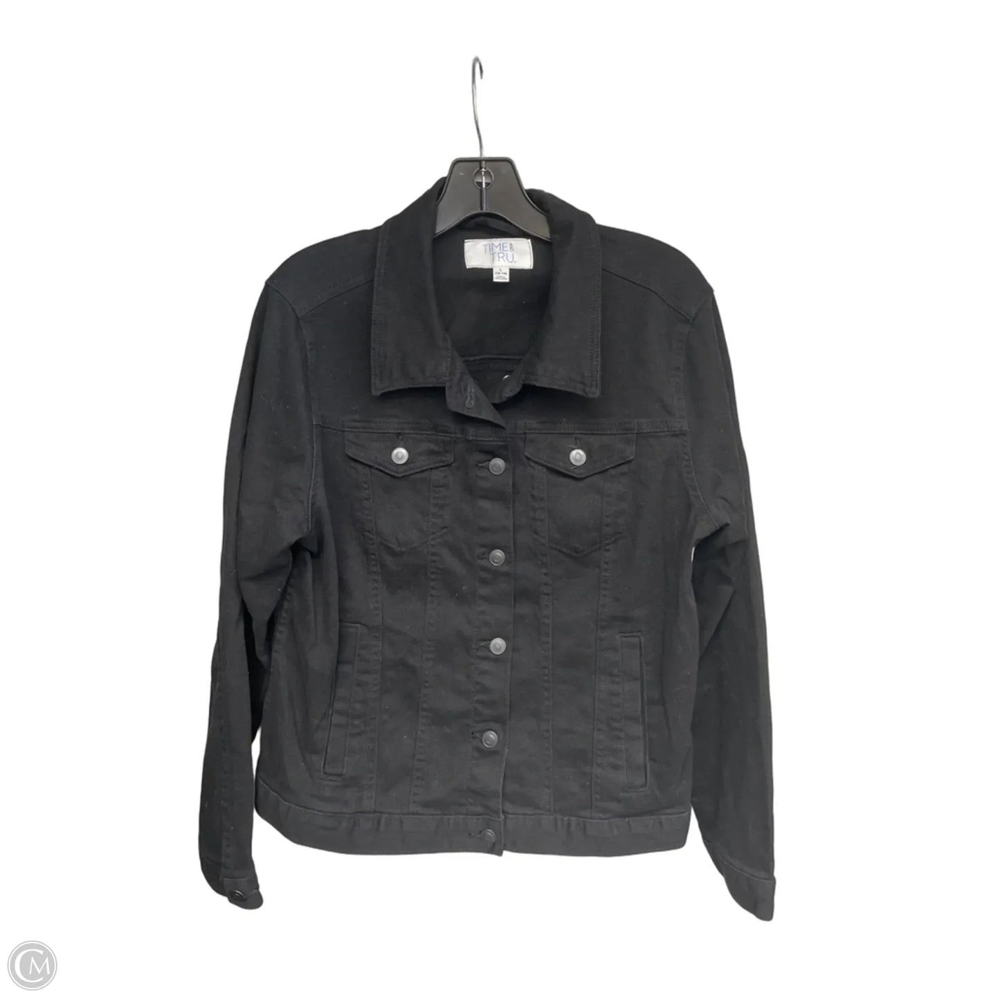 Jacket Denim By Time And Tru In Black Denim, Size: L