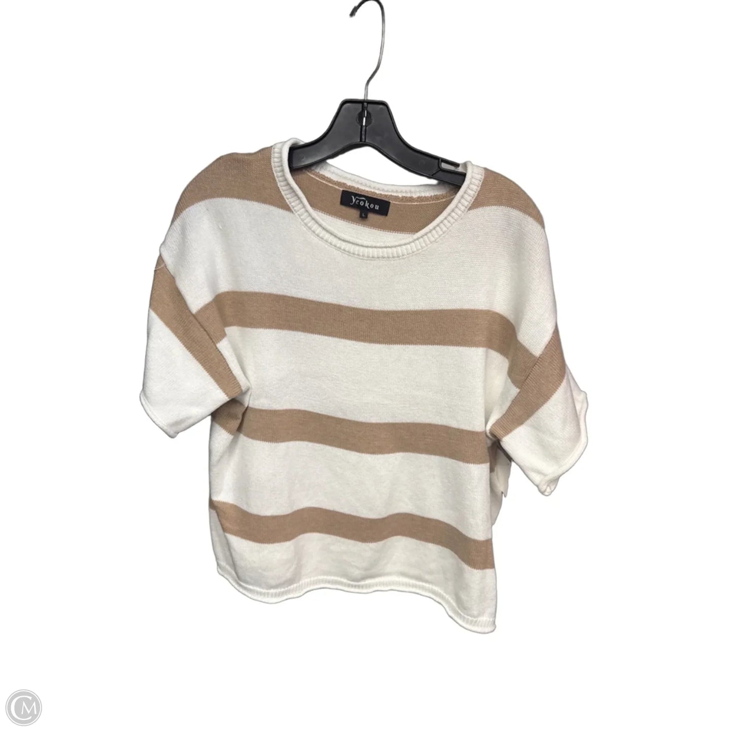 Sweater Short Sleeve By Clothes Mentor In Tan & White, Size: L