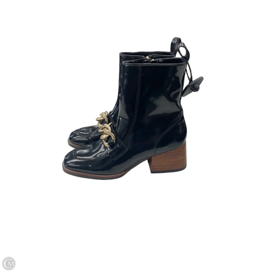Boots Ankle Heels By Steve Madden In Black & Gold, Size: 9.5
