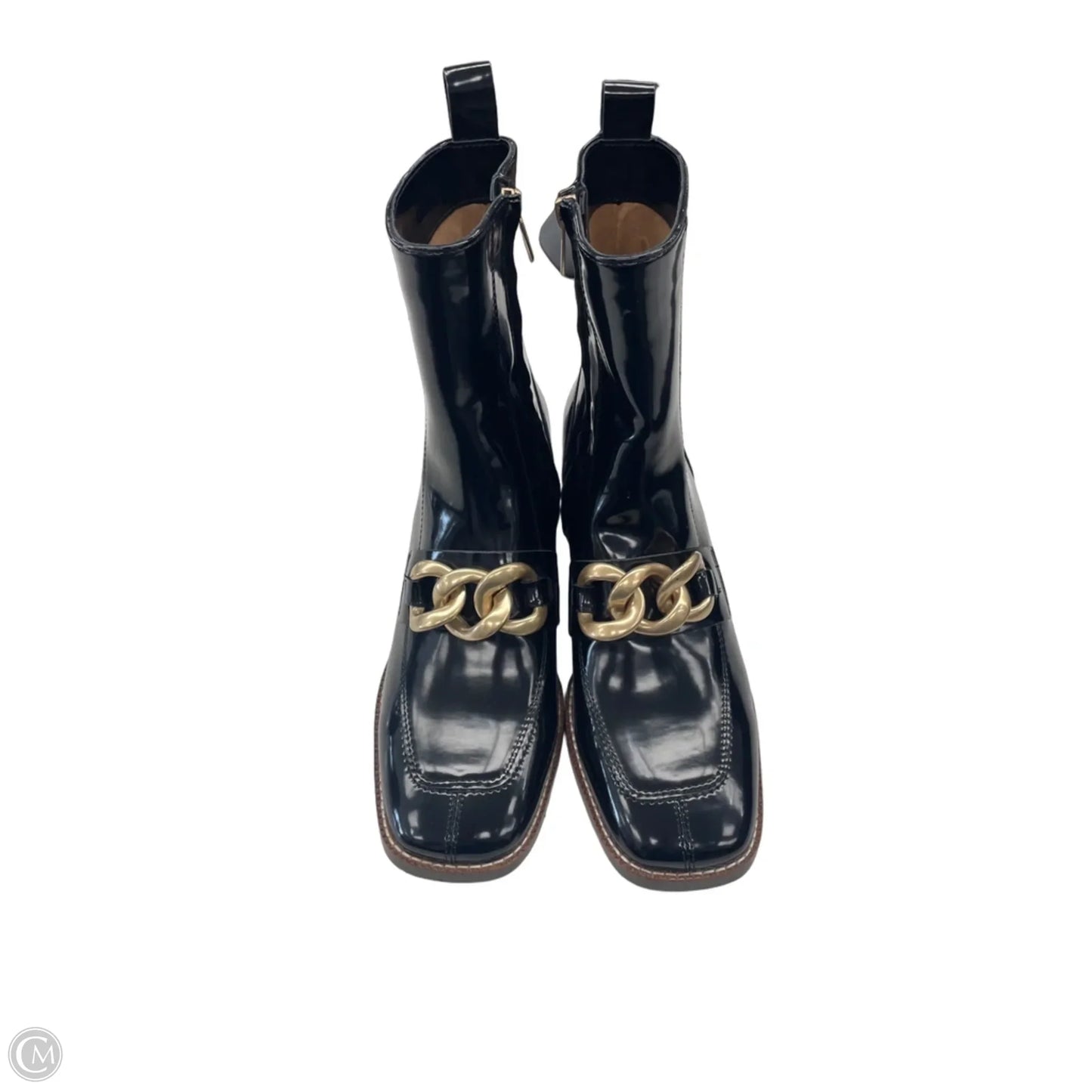 Boots Ankle Heels By Steve Madden In Black & Gold, Size: 9.5