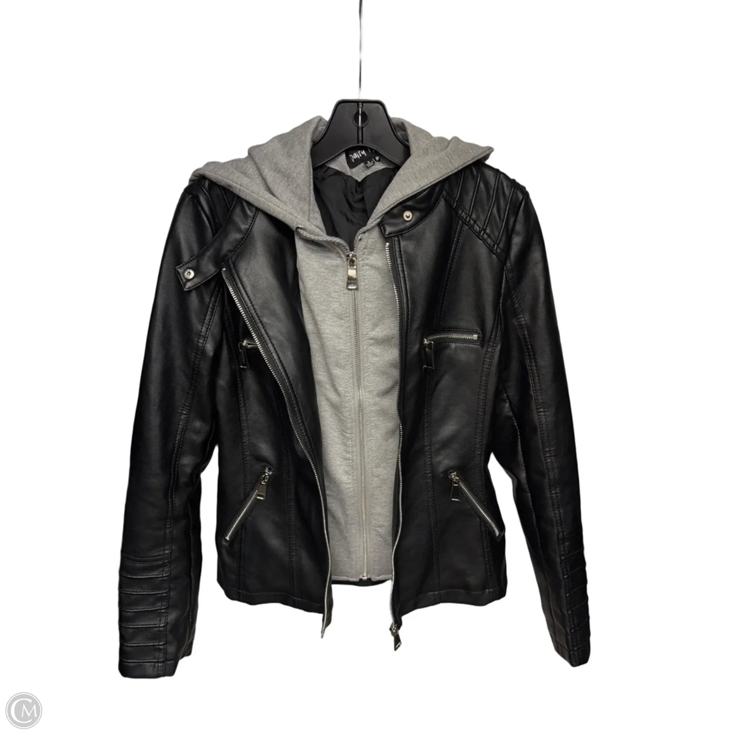 Jacket Moto By Clothes Mentor In Black & Grey, Size: S