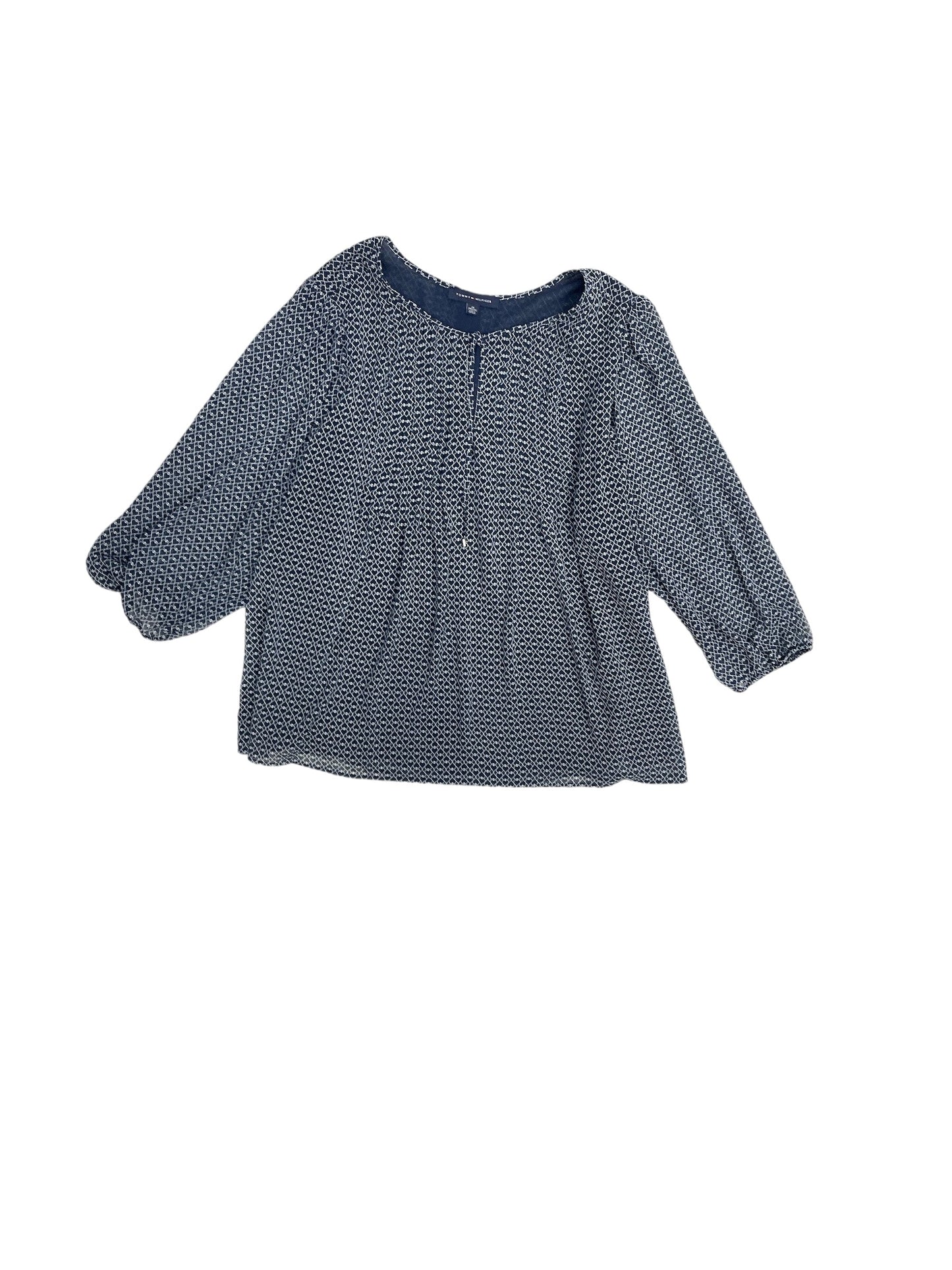 Top Long Sleeve By Tommy Hilfiger In Blue & White, Size: 2x