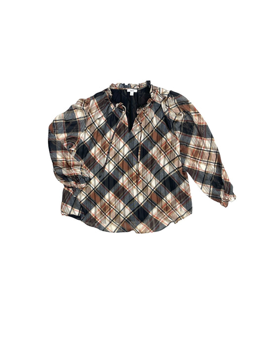 Top Long Sleeve By Bar Iii In Plaid Pattern, Size: 3x