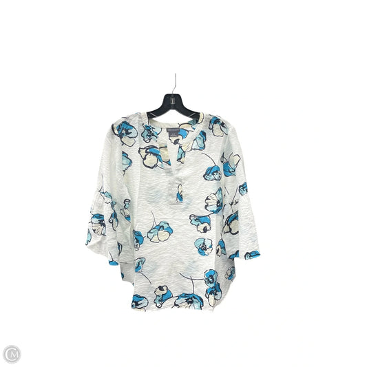Top 3/4 Sleeve By Van Heusen In Blue & White, Size: S