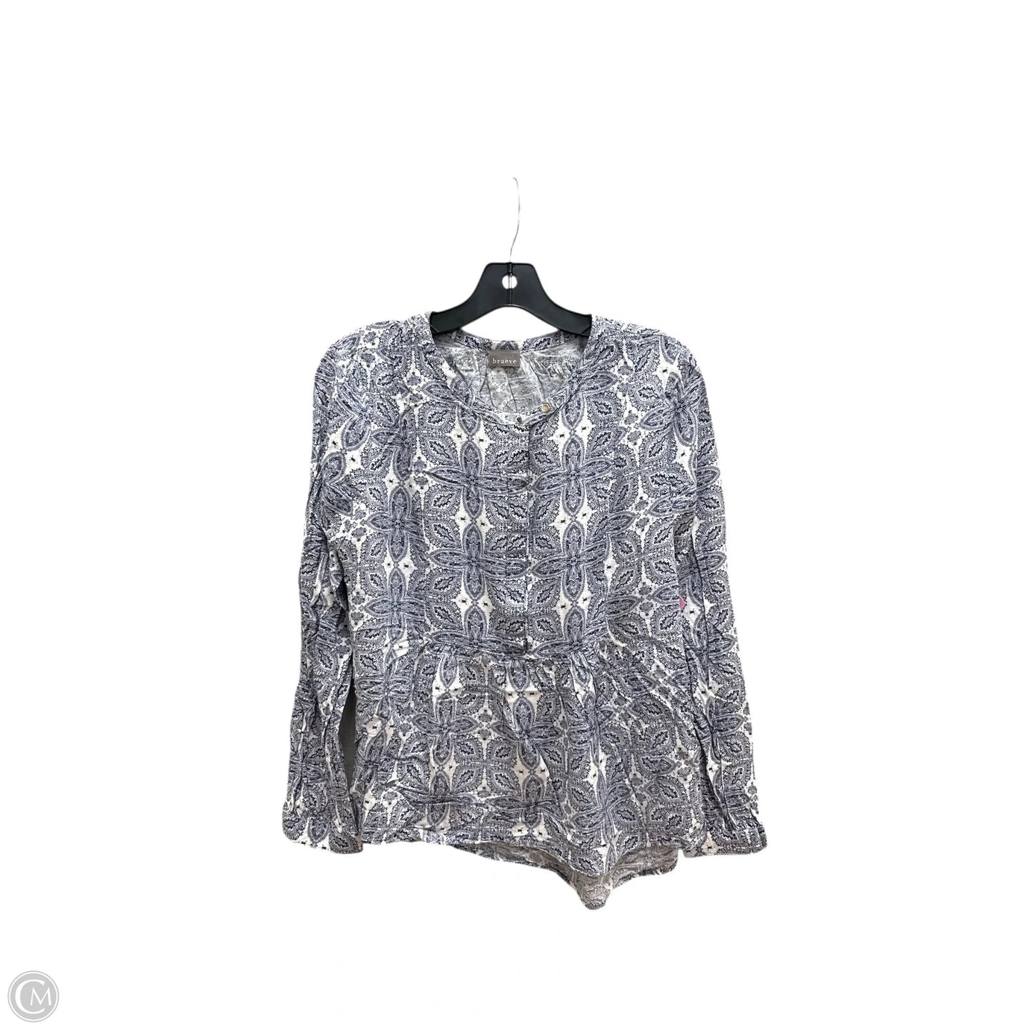 Top Long Sleeve By Braeve In Blue & White, Size: L