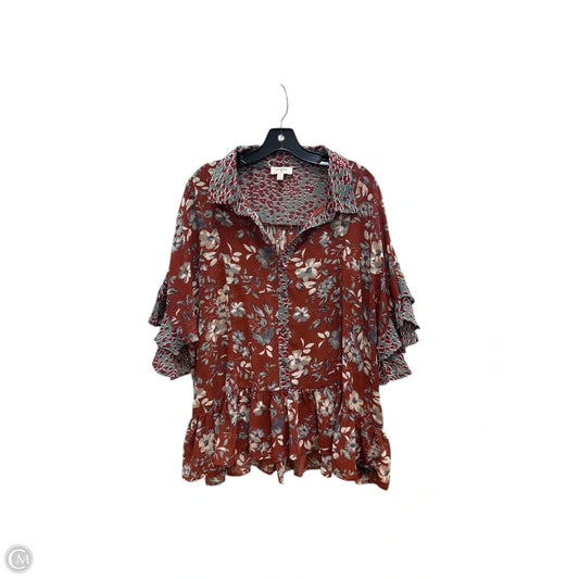 Tunic Short Sleeve By Umgee In Orange & White, Size: L