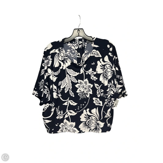 Top Short Sleeve By Adrianna Papell In Blue & White, Size: Xl