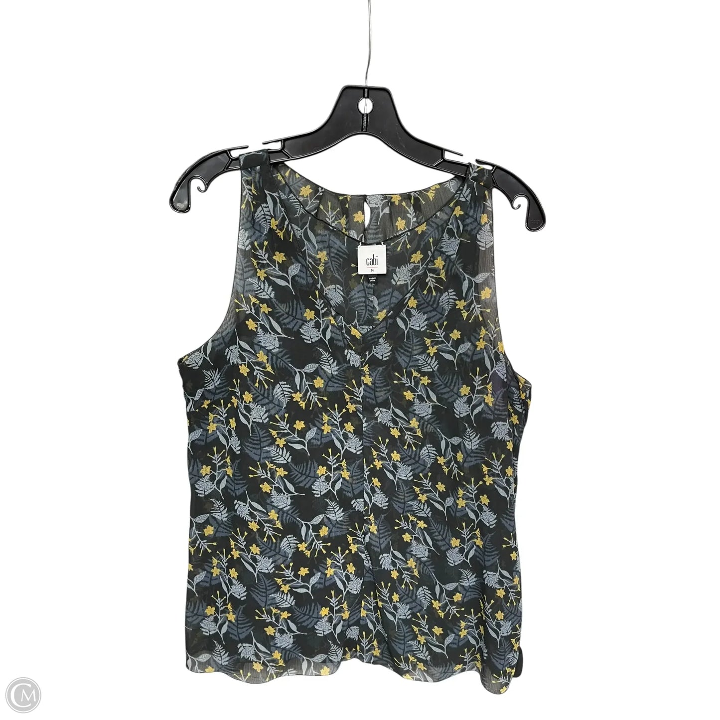 Top Sleeveless By Cabi In Grey & Yellow, Size: M