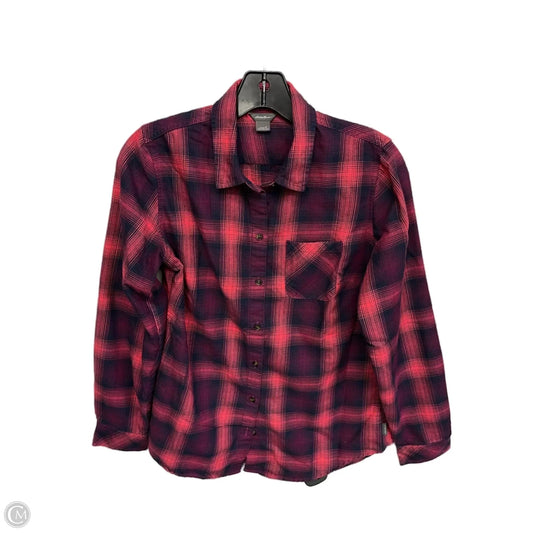 Top Long Sleeve By Eddie Bauer In Plaid Pattern, Size: S