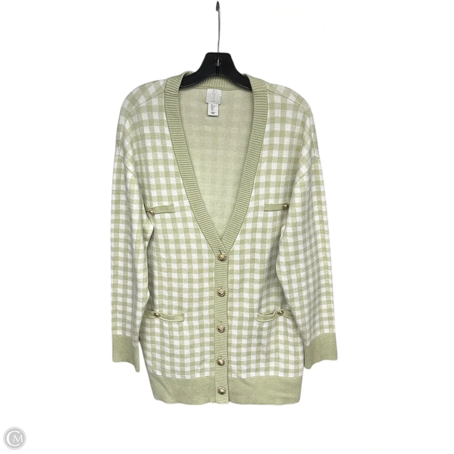 Sweater Cardigan By Joie In Checkered Pattern, Size: L