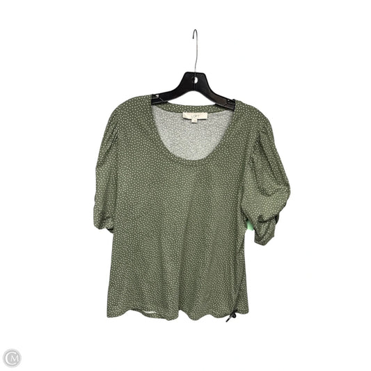 Top Short Sleeve By Loft In Green & White, Size: L