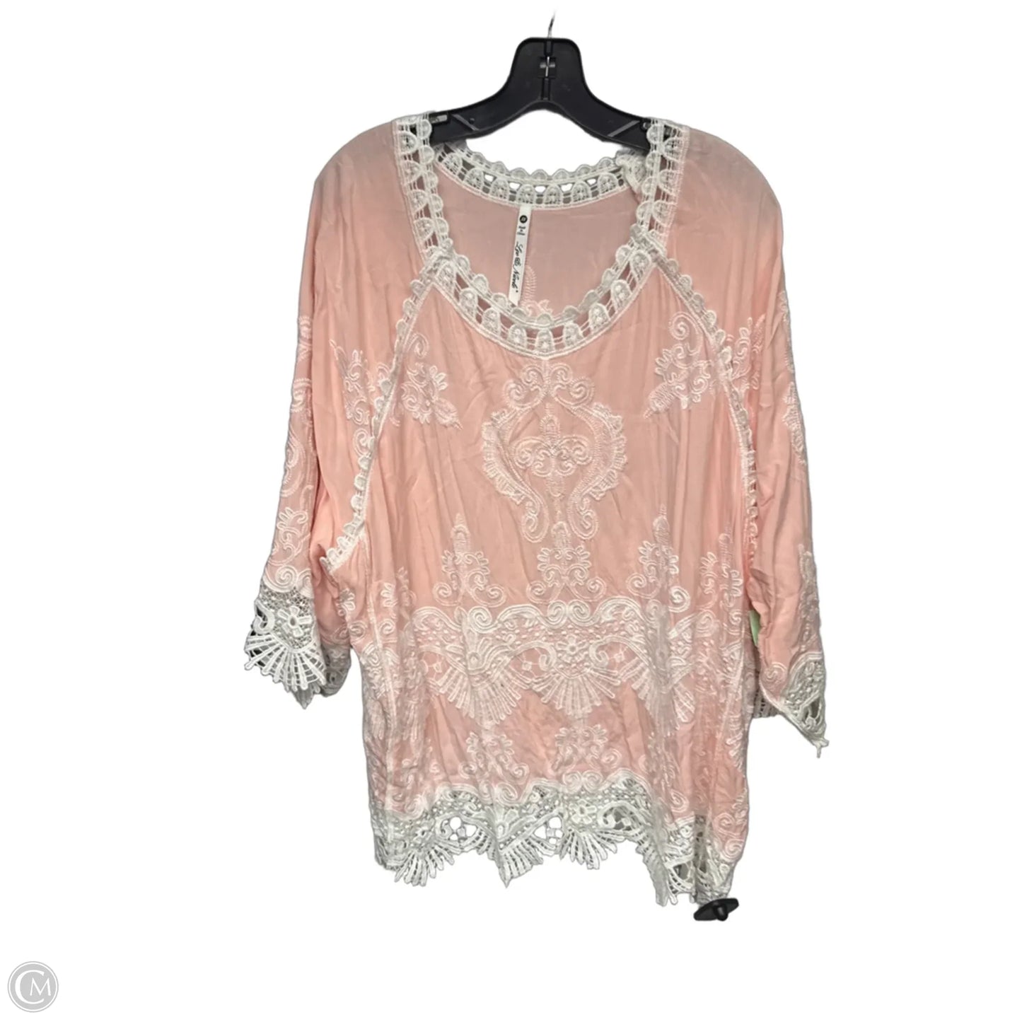 Top Short Sleeve By Leo And Nicole In Pink & White, Size: 2x