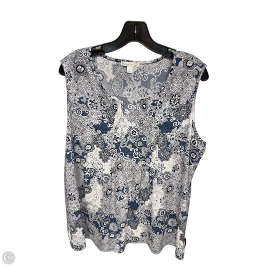 Top Sleeveless By Westport In Blue & White, Size: 2x