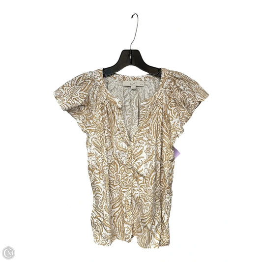 Top Short Sleeve By Loft In Tan & White, Size: Xsp
