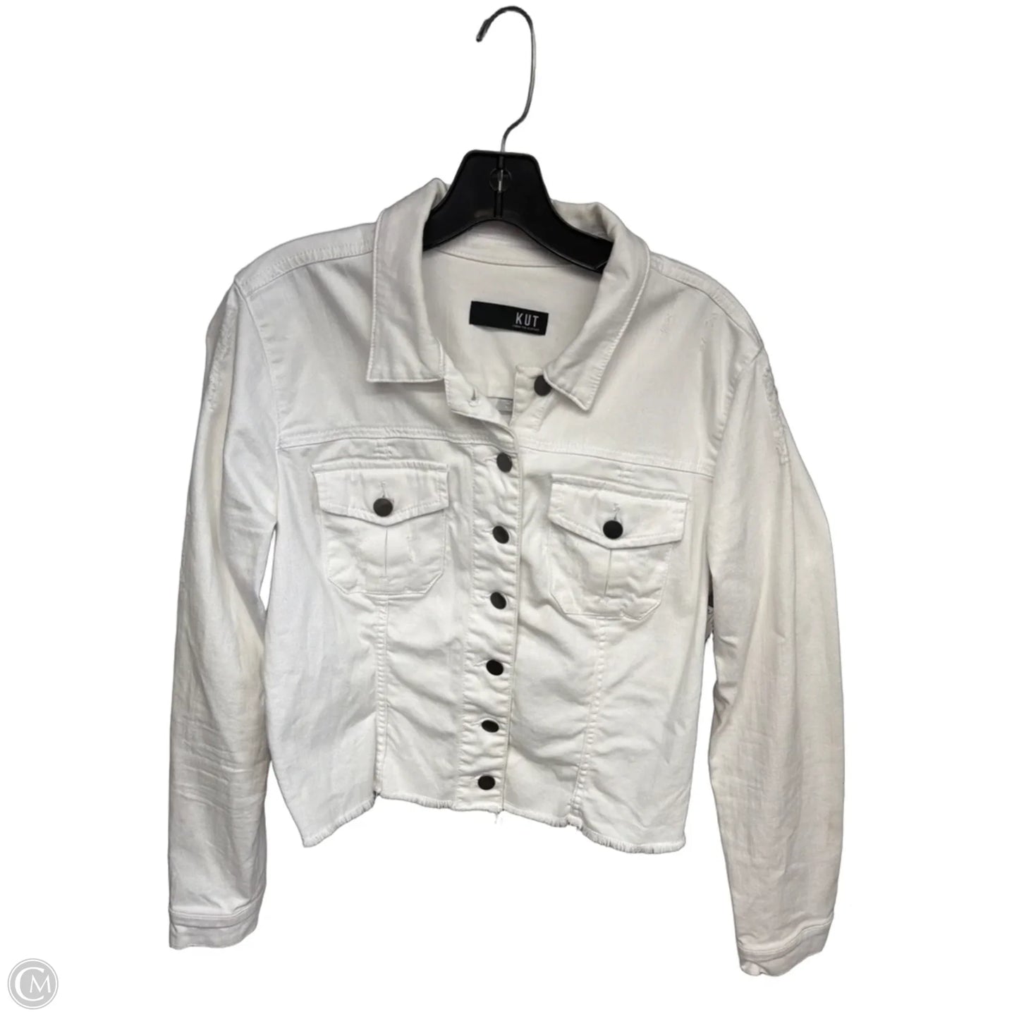 Jacket Denim By Kut In White Denim, Size: L