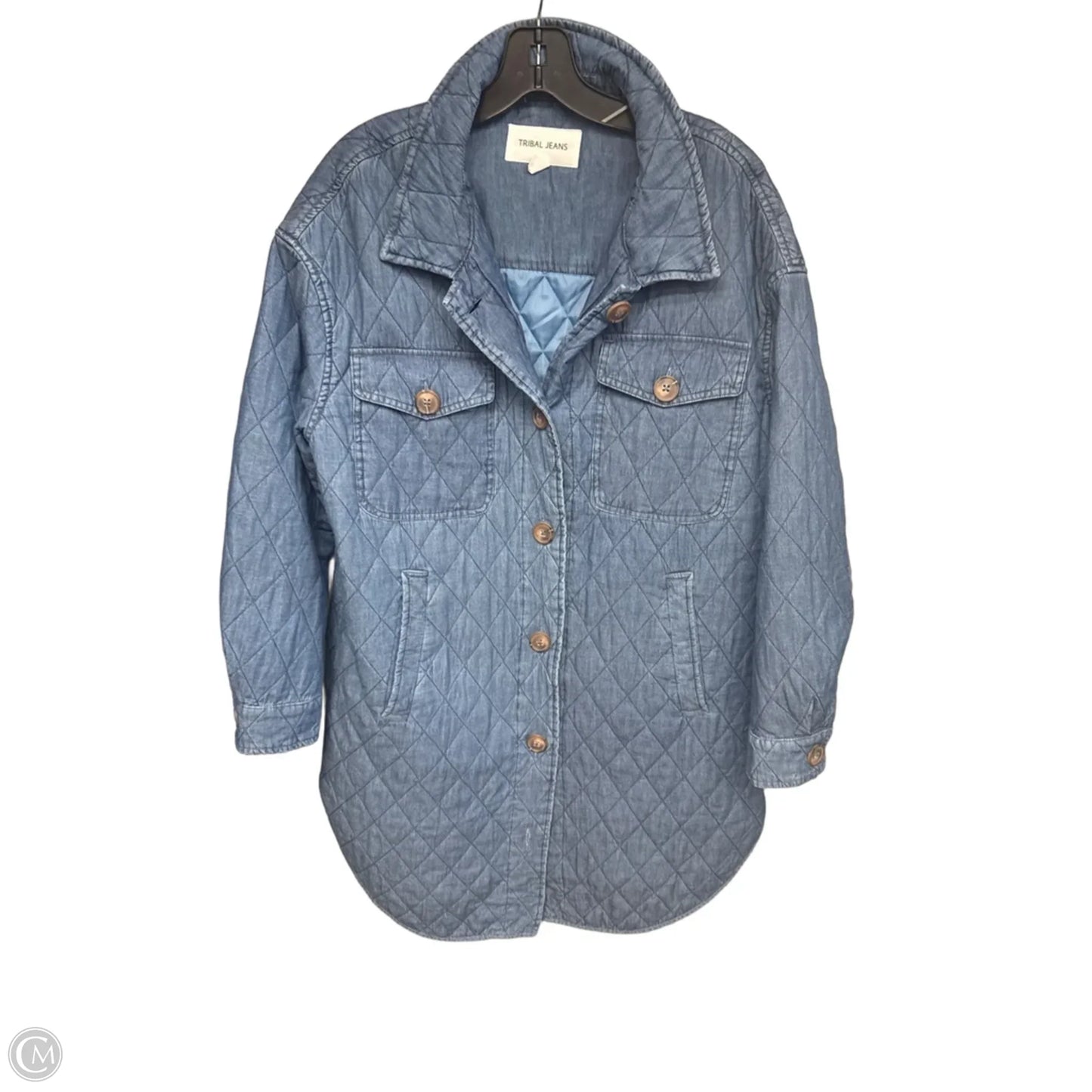 Coat Puffer & Quilted By Tribal In Blue Denim, Size: L